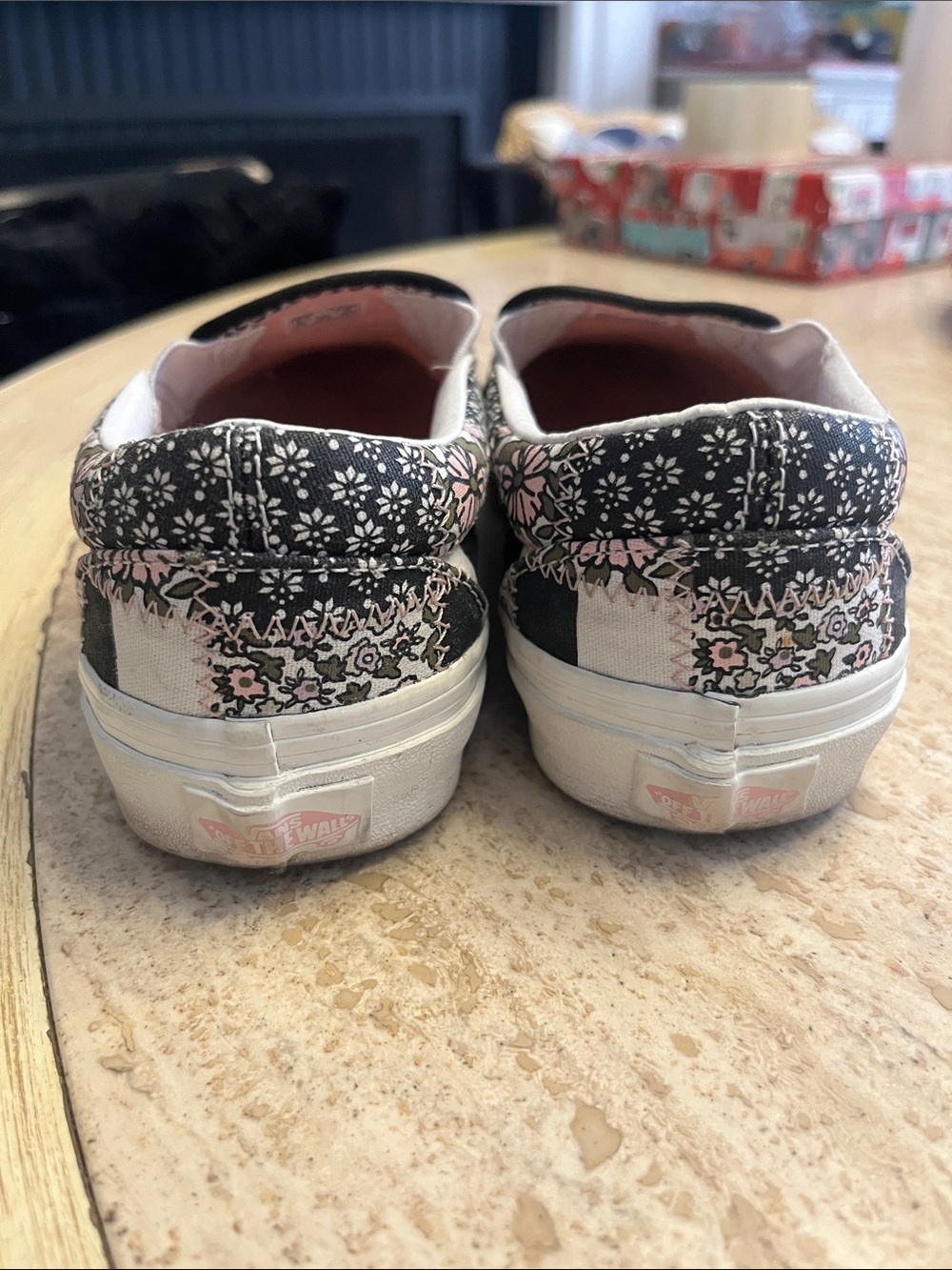 Vans Women's Slip-On Checker & Floral Patchwork Sneakers - Black, Pink, White - Picture 3 of 4